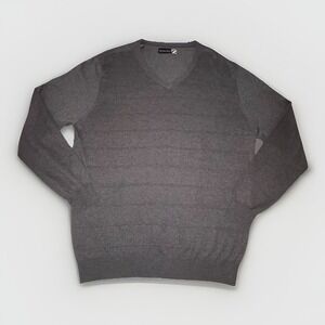 Saks Fifth Avenue Men's Gray V-Neck Sweater Size Large Silk & Cashmere Blend